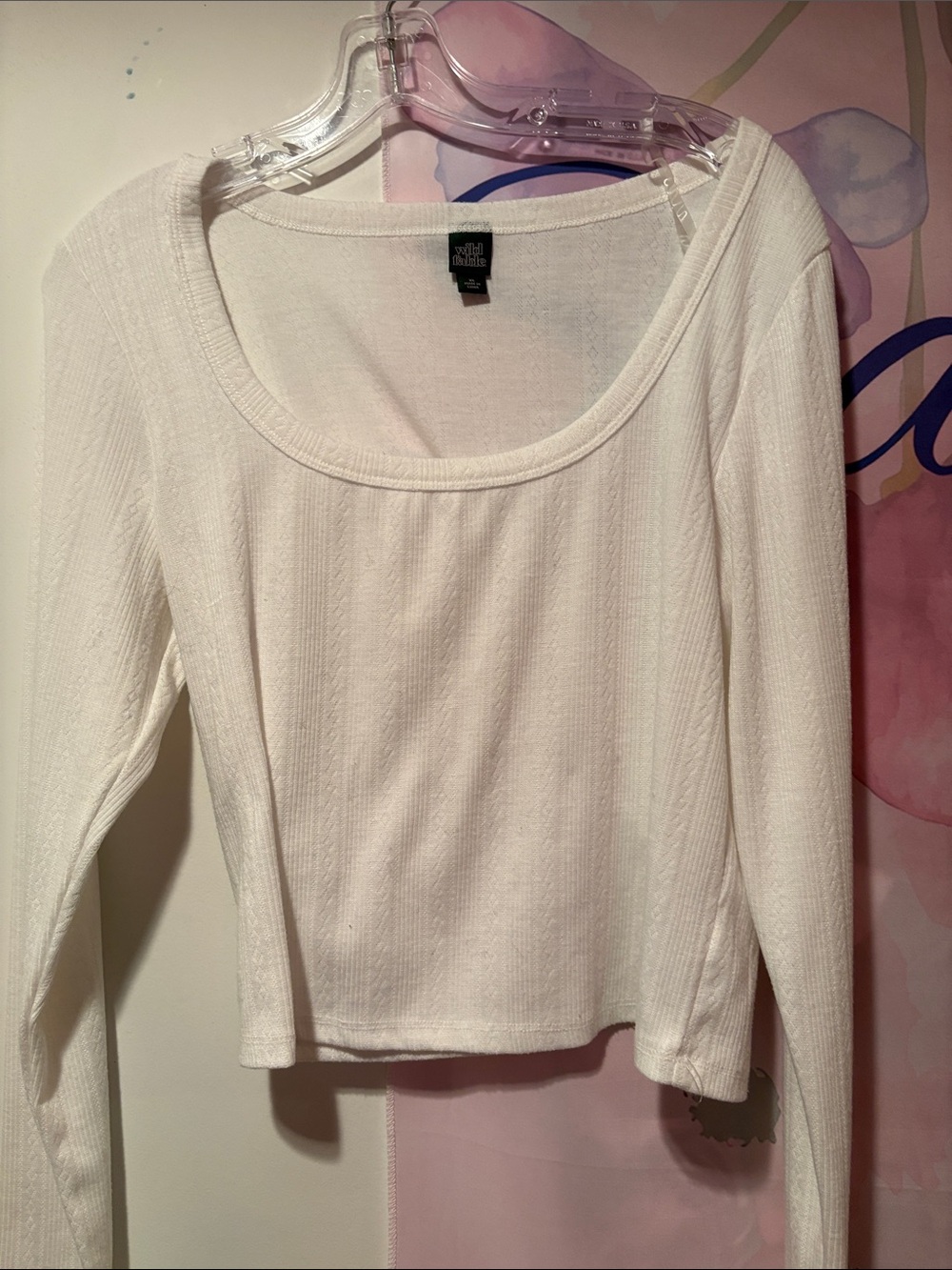 wild fable White Scoop Neck Long-Sleeve Ribbed Top